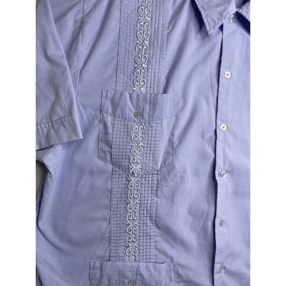 Vintage Men's Latin Guayabera Shirt XXL Blue Button Up Short Sleeves - Picture 3 of 7